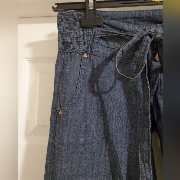 Style H Jeans Women Relaxed Fit Drawstring Linen Blend Denim Dark Wash Size Med - Picture 3 of 13